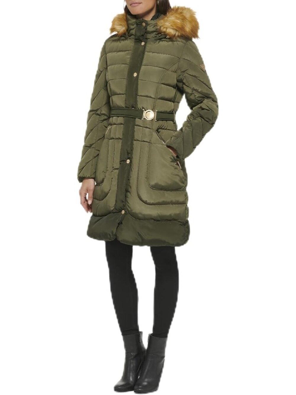 Guess Women's Belted Ivv Midweight Imported Polyester Long Puffer Jackets
